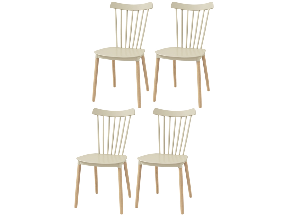 Cadeiras Estilo Nórdico Encosto Alto, 4 Unid. Pés Faia, Bege e Madeira 43x52,5x83cm S/MARCA