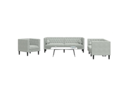 Vidaxl 3 Pcs Conj. De Sofás Chesterfield Com Rolos Veludo Cinza-claro