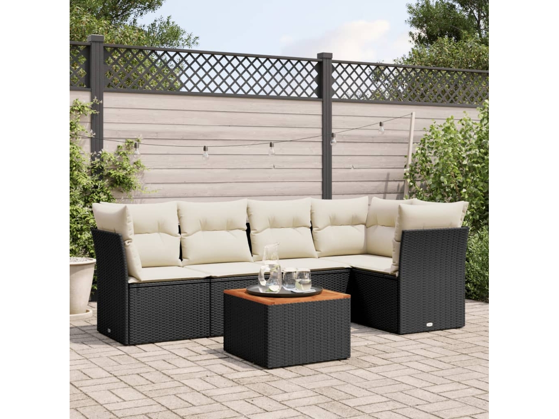 Jogo de Sofá Jardim 6 Peças C/ Almofadões Vime Pe Preto Dkd Home Decor