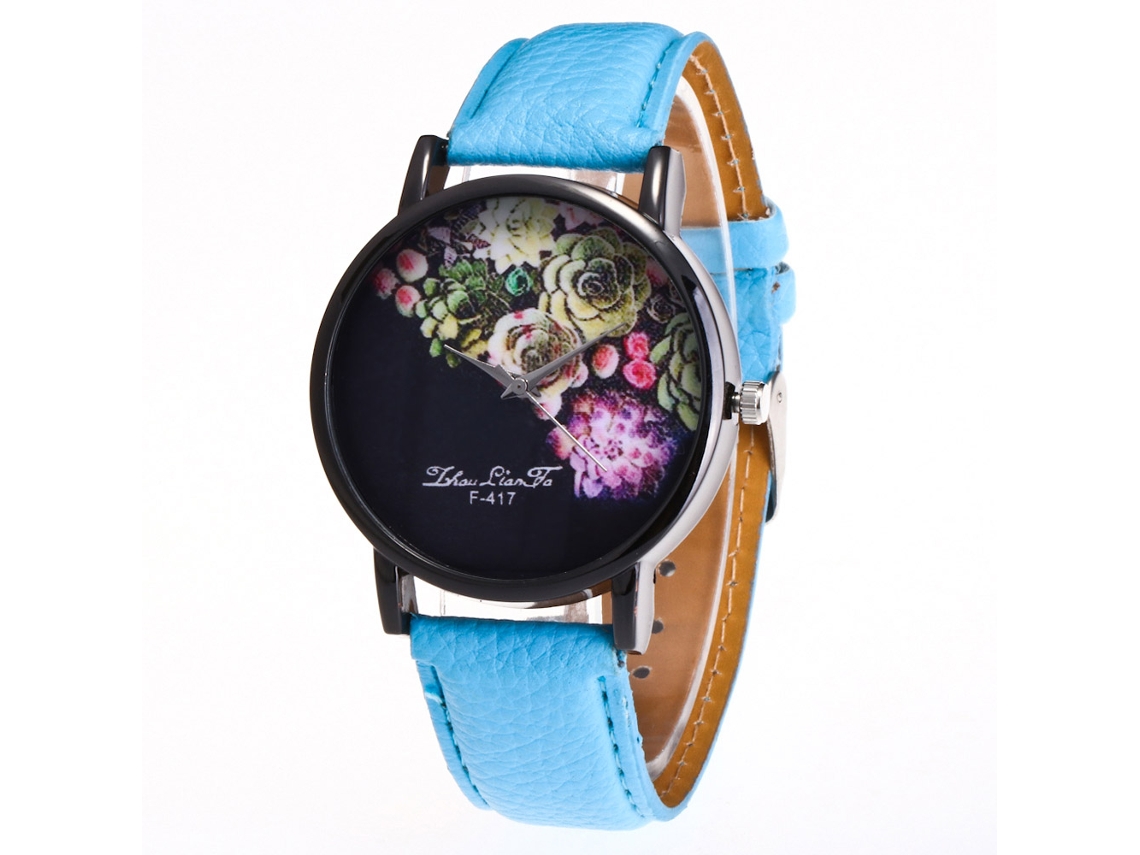 Relógio Zhoulianfa Unissex Fashion Casual de Quartzo com Pulseira de Couro Azul Claro