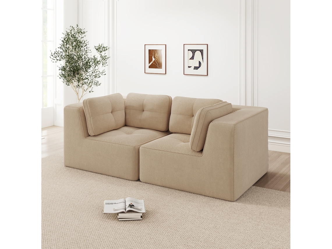 Sofá De Canto Modular E Ajustável, Sofá Sem Moldura Para Dois Lugares, Confortável Em Veludo Cotelê, Ideal Para Sala Ou Quarto, Na Cor Bege.