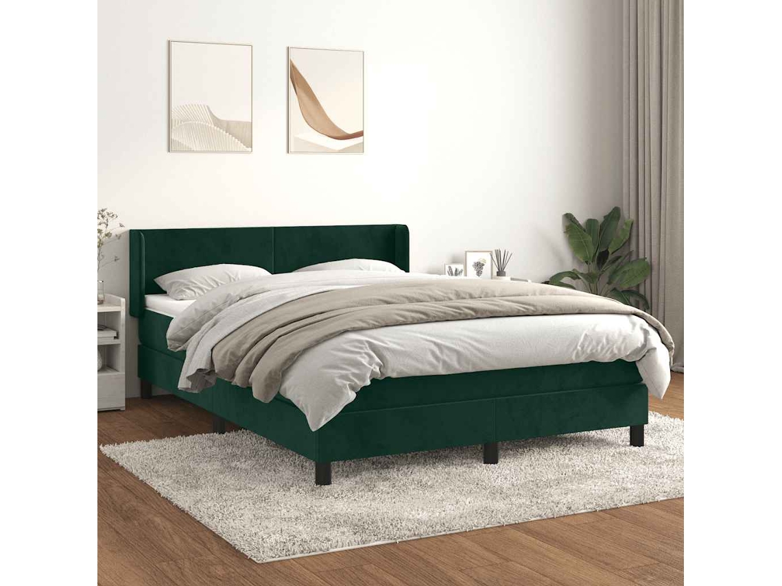 Vidaxl Cama Com Molas/colchão 140x200 Cm Veludo Verde-escuro