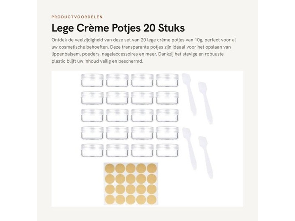 Creme-jarros Vazios De 10ml - 20 Unidades - Com Tampa - Mini Espátulas - Adesivos - Plástico Transparente - Qualidade De Alta - Recipientes De Cosméti