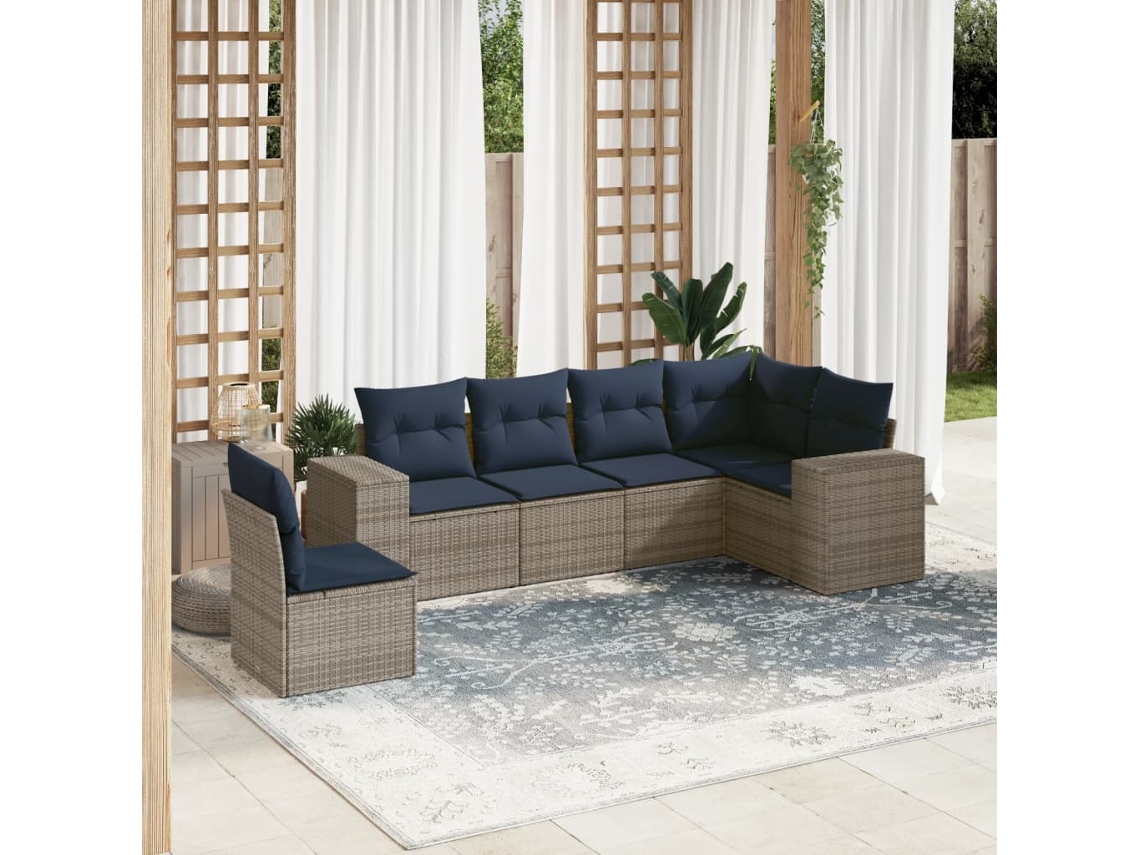 Conjunto de Sofá de Jardim com 10 Peças e Almofadas em Rattan Sintético Cinza VIDAXL