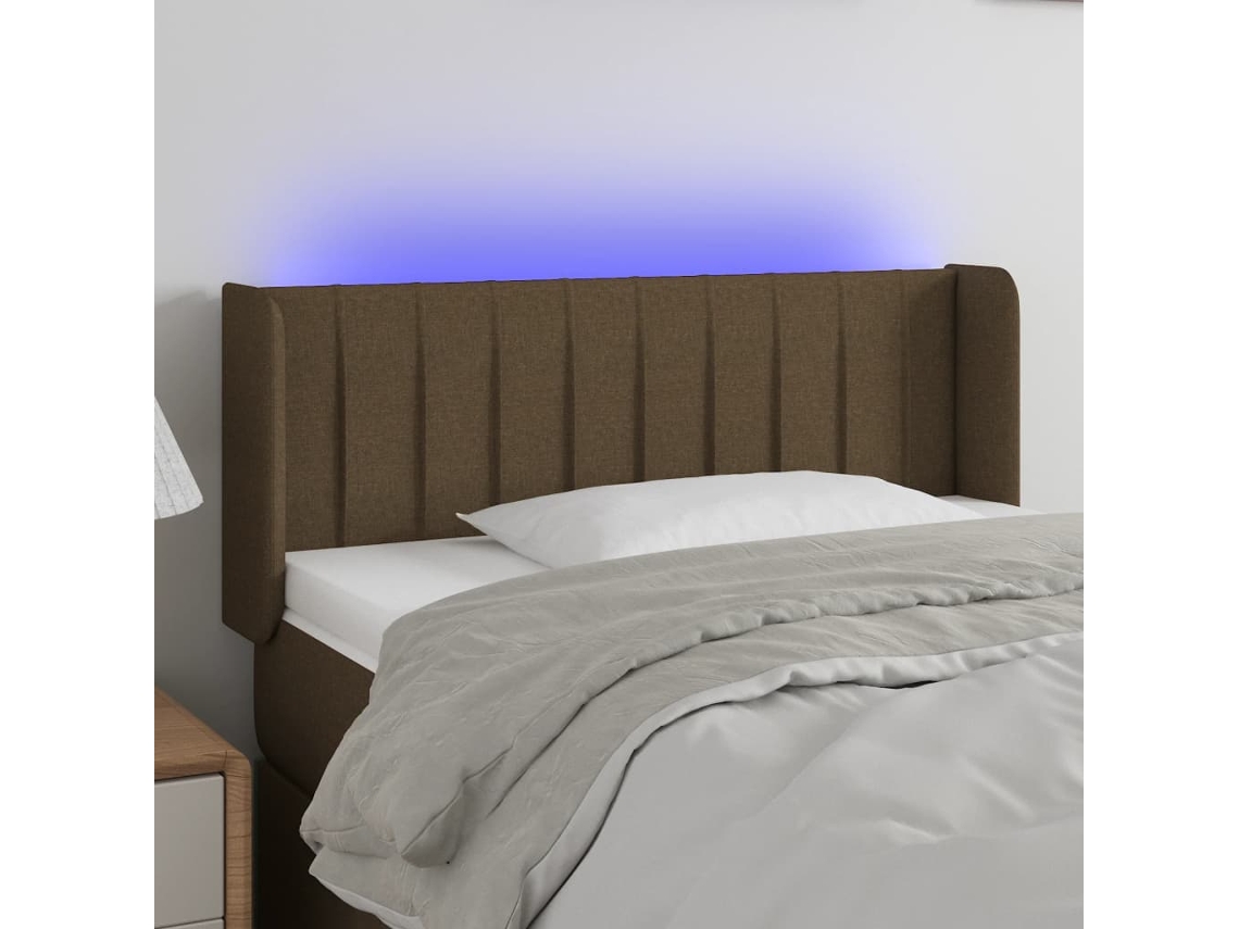 Vidaxl Cabeceira De Cama C/ Luzes Led Tecido 103x16x78/88 Cm Castanho