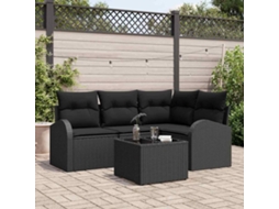 Vidaxl Conjunto De Sofá De Jardim 5 Unid. Preto Vime Pe