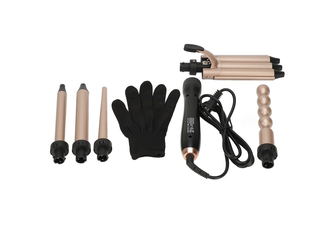 2026 kit de Ondulador 5 em 1 com 5 Canecas Intercambiáveis e Luva Protetora, Ondulador de Três Canecas 60w, Cor Ouro Rosa