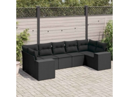 Vidaxl 7 Pcs Conjunto De Sofás P/ Jardim C/ Almofadões Vime Pe Preto
