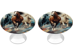 Conjunto De 2 Puxadores Aço Inoxidável Para Armários Cozinha, Personalizados Com Estampa De Cavalos Ao Fundo Ideais Para