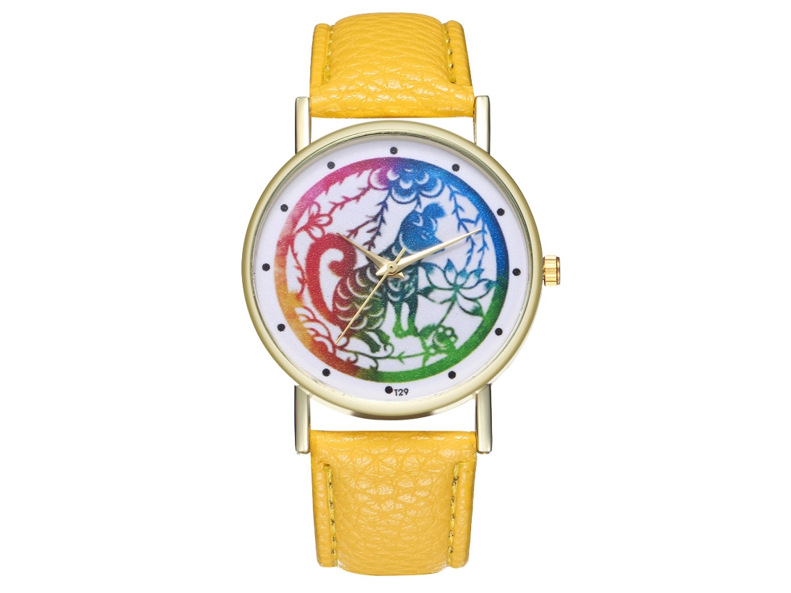 Reloj Analógico Zodiaco Hombre Mujer Cuero Pu Reloj De Pulsera Ocio Amarillo
