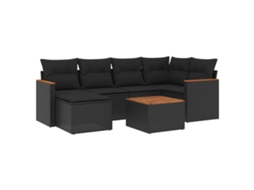 Conjunto de 7 Sofás para Jardim com Almofadões Vime Pe Preto MAISON EXCLUSIVE (7 pcs)
