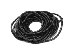 Organizador de cabos flexível com espiral preta, 8 mm de diâmetro e 10 metros para gerenciamento de cabos.