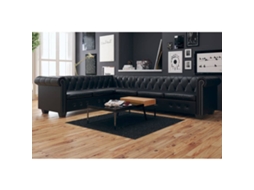 Vidaxl Sofá De Canto Chesterfield 6 Lugares Couro Artificial Preto