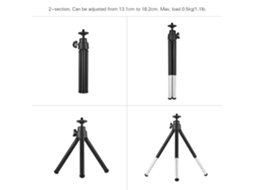 Mini Tripod 2 section Extendable Desktop Tripod Stand Holder 1/4 Inch Screw Mounts For Phone Ildc Max. Load 0.5kg Black LAXISCREED
