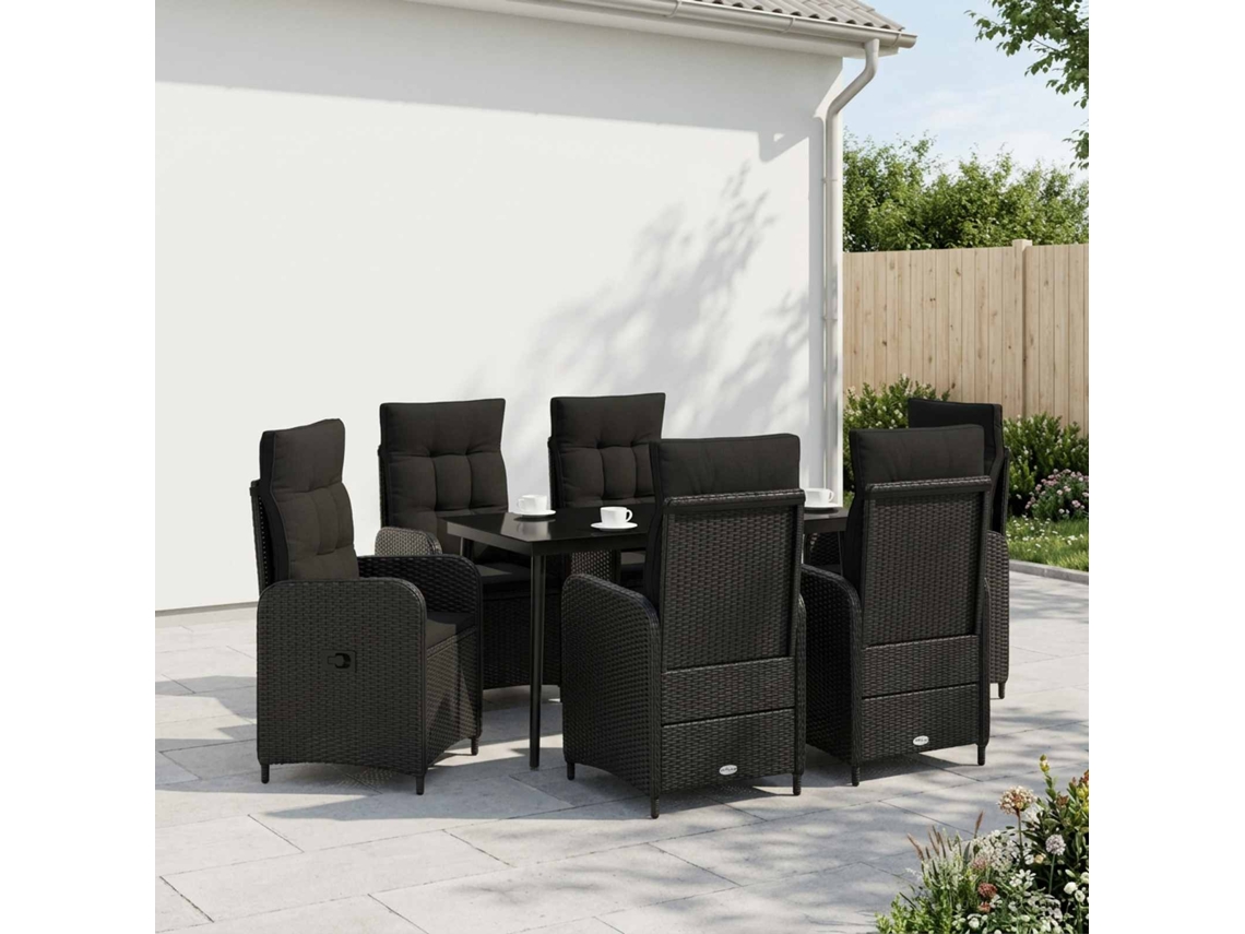 Vidaxl Conjunto De Mesa De Sofá 7 Unid. Preto