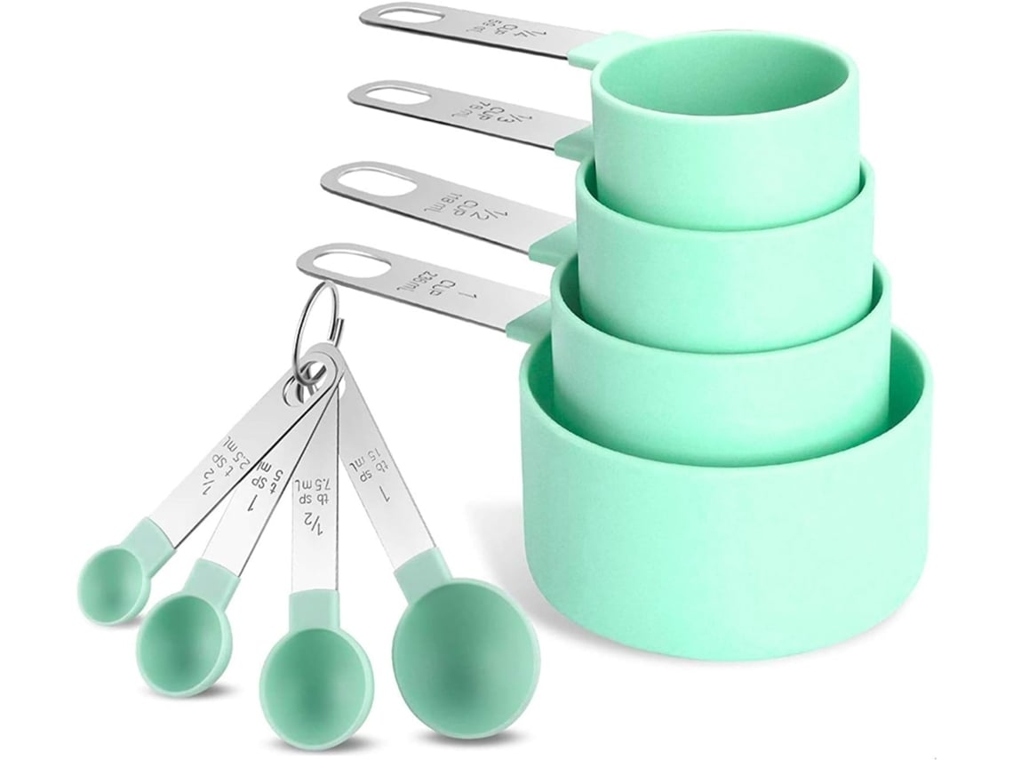 Conjunto de Copo Medidor e Colher 8 Peças de Colheres Medidoras Clássicas de Aço Inoxidável com Cabeça de Plástico para Ingredientes Secos E
