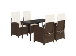 Maison Exclusive - 5 Pcs Conjunto Jantar P/ Jardim C/ Almofadões Vime Pe Castanho