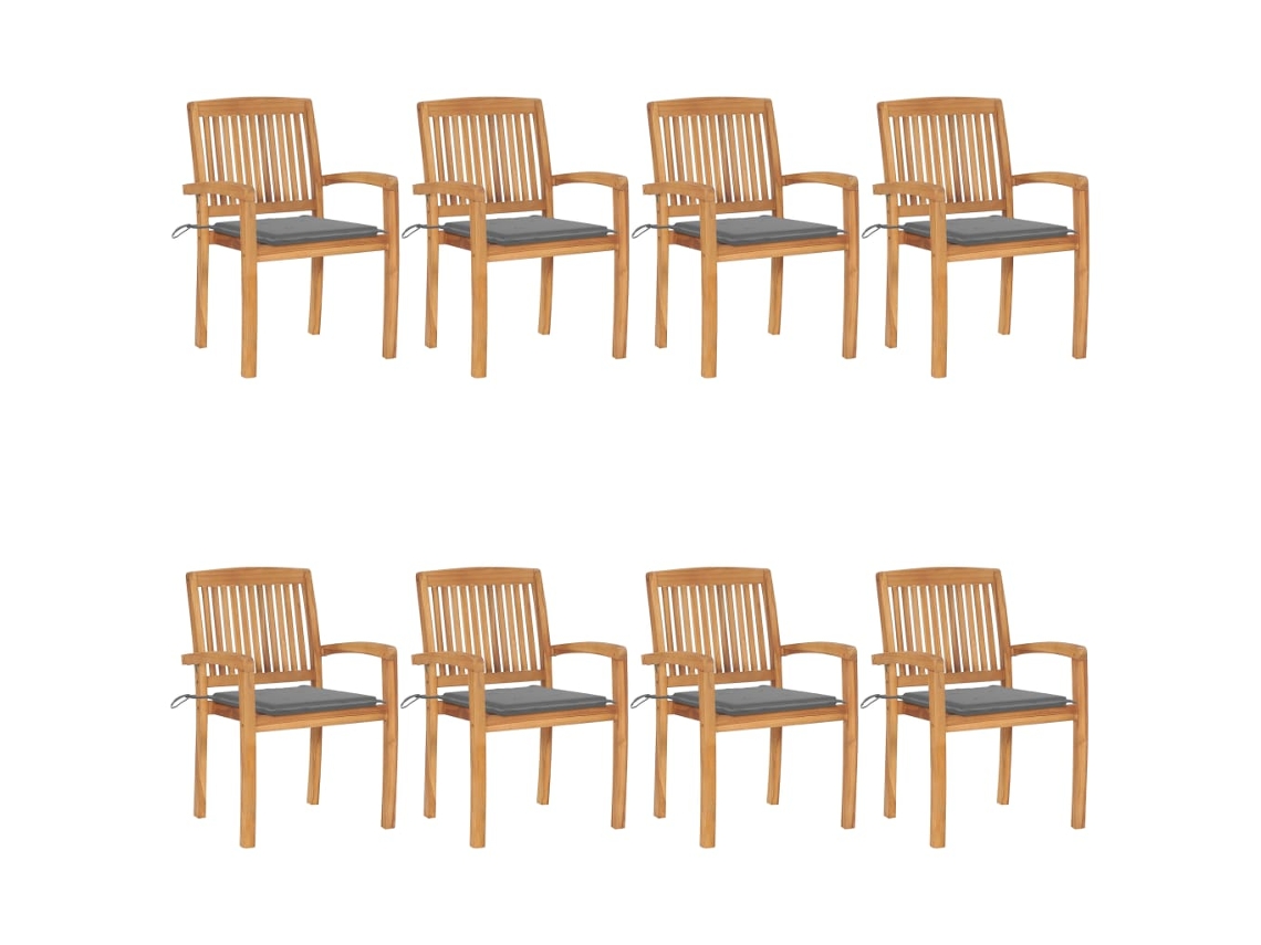 Cadeiras De Jardim Empiháveis C/ Almofadões 8 Pcs Teca Maciça Dkd Home Decor