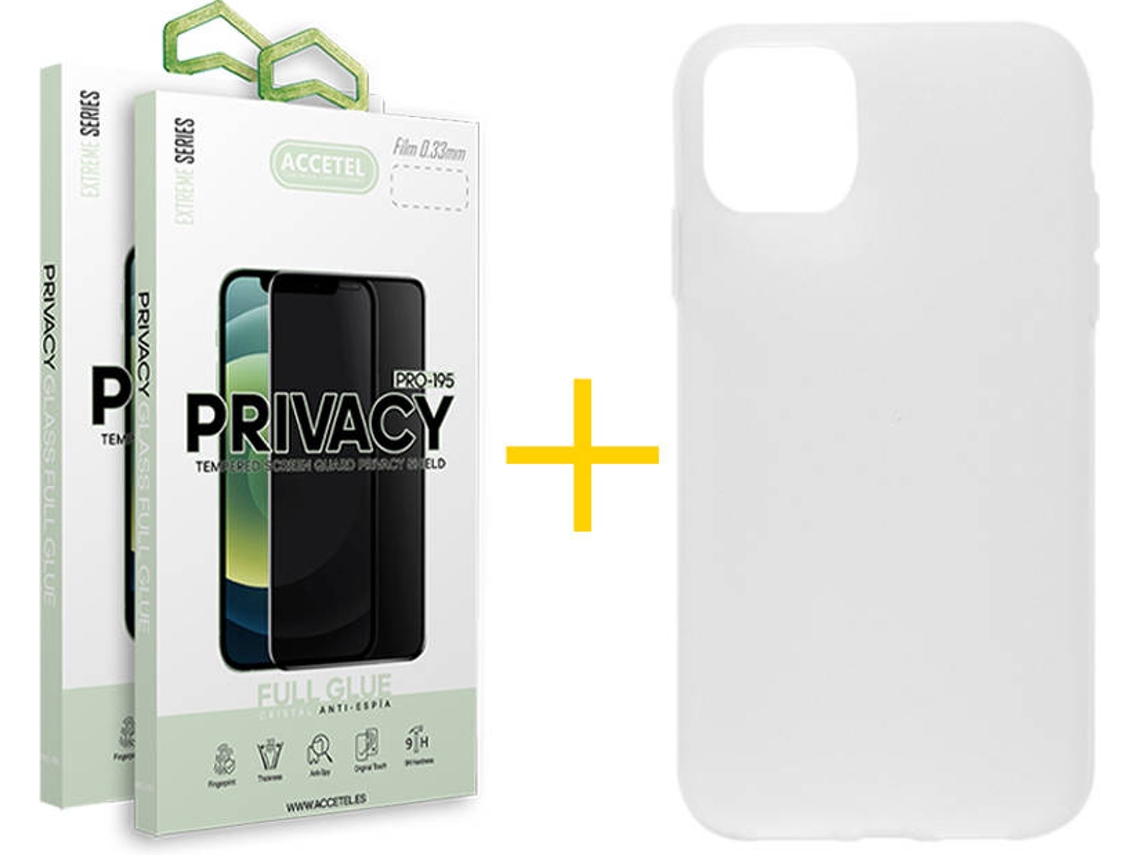 Kit Capa + Película 2X Anti-Spy iPhone 12 Pro Max Accetel Silicone Transparente