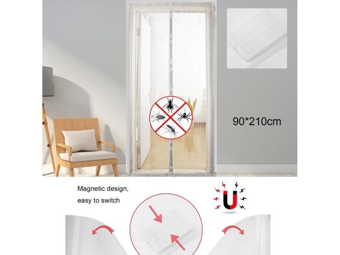 Conjunto de 2 PCS Magnético Anti-Mosquito Cortina de Porta Cortina Respirável para o Verão - Branco 90 210cm OUTAD