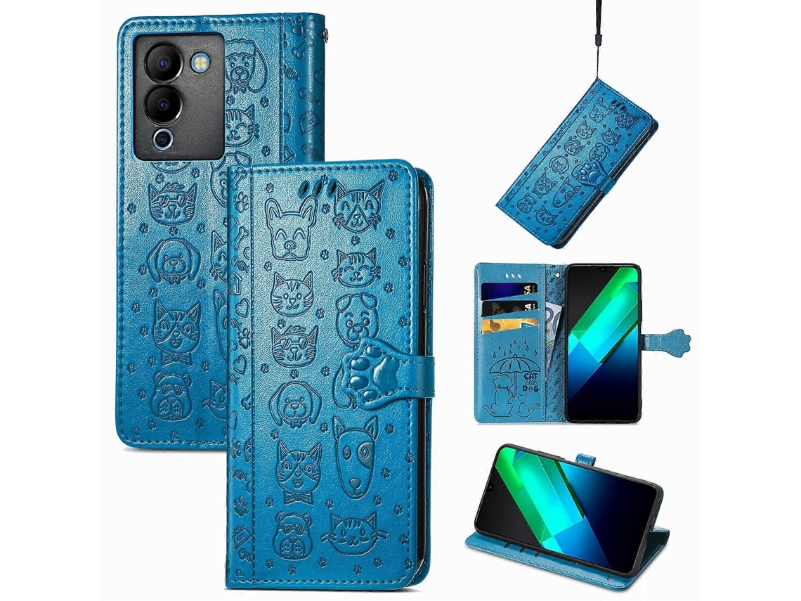 Capa De Celular Em Couro Com Estampa De Gato E Cachorro Para Infinix Note 12 G96