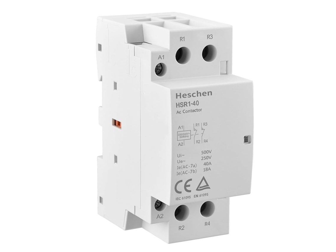 Contator CA residencial, HSR1-40, IE 40A, 2 polos, dois normalmente fechados, tensão da bobina CA 220V/240V, montagem em trilho DIN de 35 mm