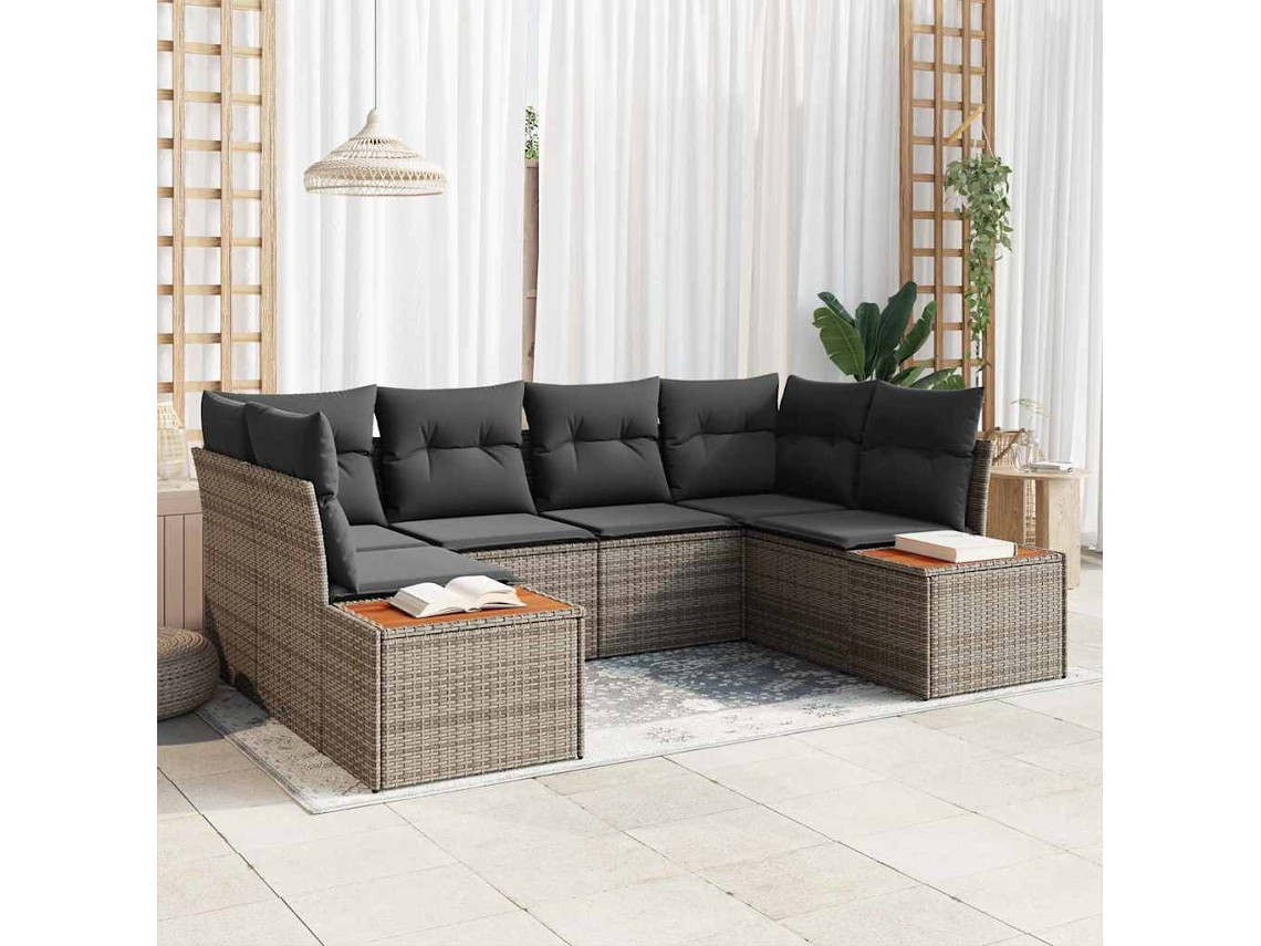 Vidaxl Conjunto De Sofá De Jardim Com Almofada 6 Pcs Cinzeto Vime Pe