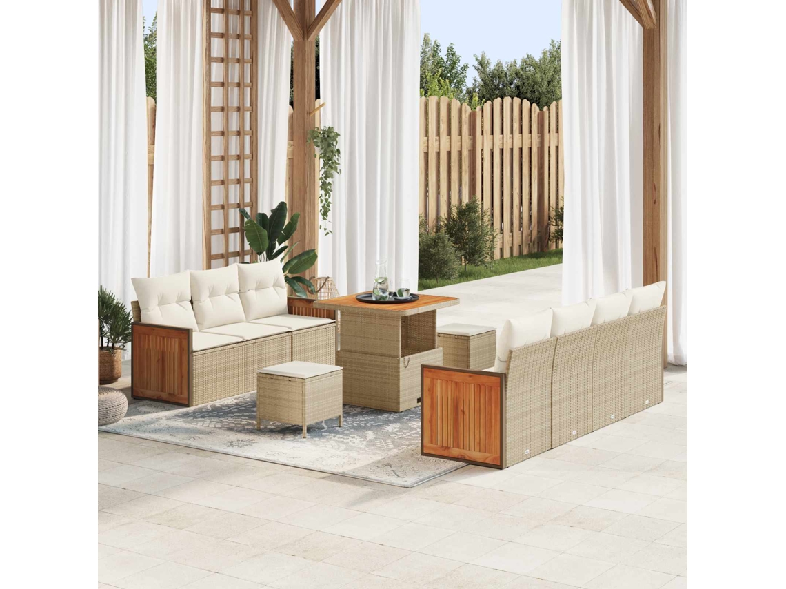 Vidaxl Conjunto De Sofá De Jardim Com Almofada 10 Pcs Bege E Creme