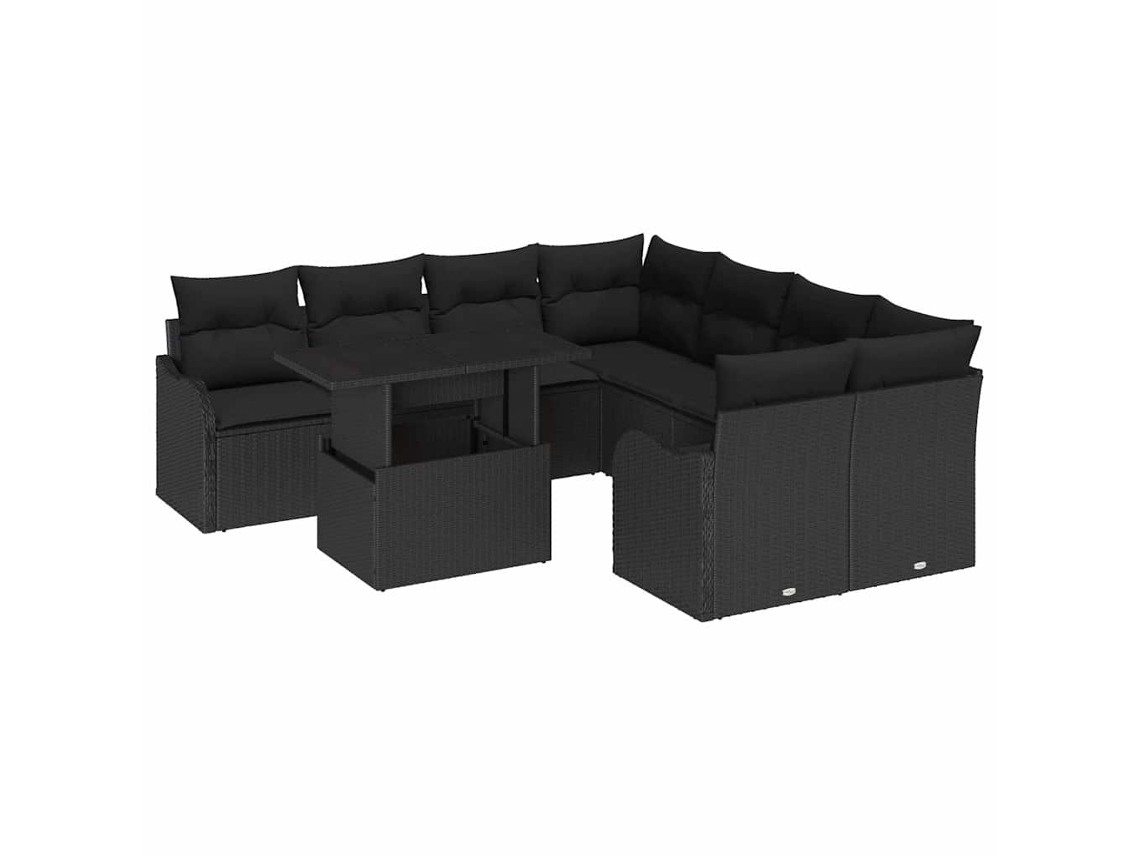 Maison Exclusive - Conjunto De Sofá De Jardim Com Almofada 9 Pcs Preto Polirattan