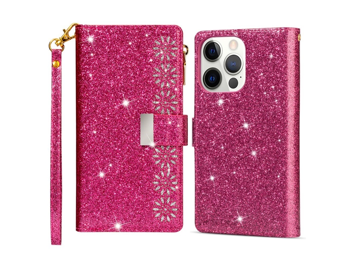 Capa Em Couro Pu Para Apple Iphone 16 Pro Rosa