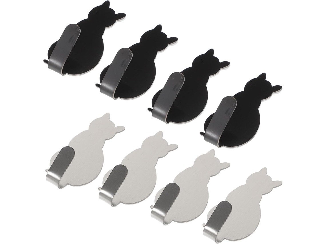 Conjunto De 8 Ganchos Adesivos Parede Em Aço Inoxidável Formato Gato