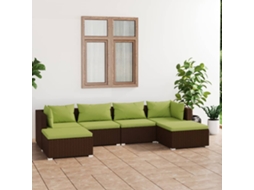Pcs Conjunto Lounge Jardim C/ Almofadões Vime Pe Castanho Dkd Home Decor
