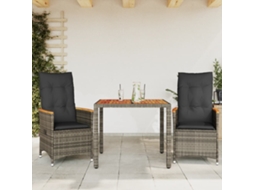 Vidaxl 3 Pcs Conjunto Bistrô Com Almofadões Vime Pe Cinza