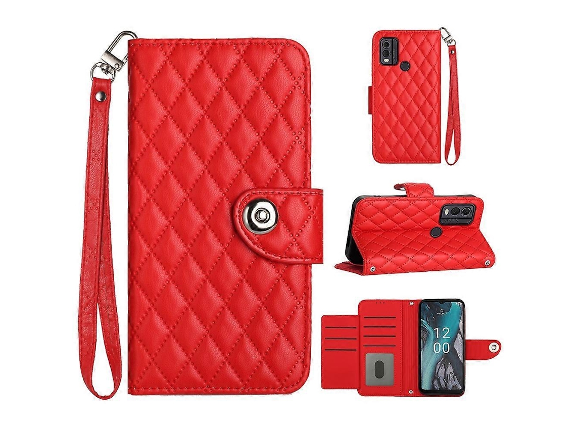 Capa De Celular De Couro Com Textura Rômbica E Cordão
