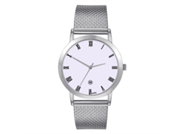 Relógio de pulso masculino de quartzo com pulseira de PVC, mostrador redondo, elegante, prateado.