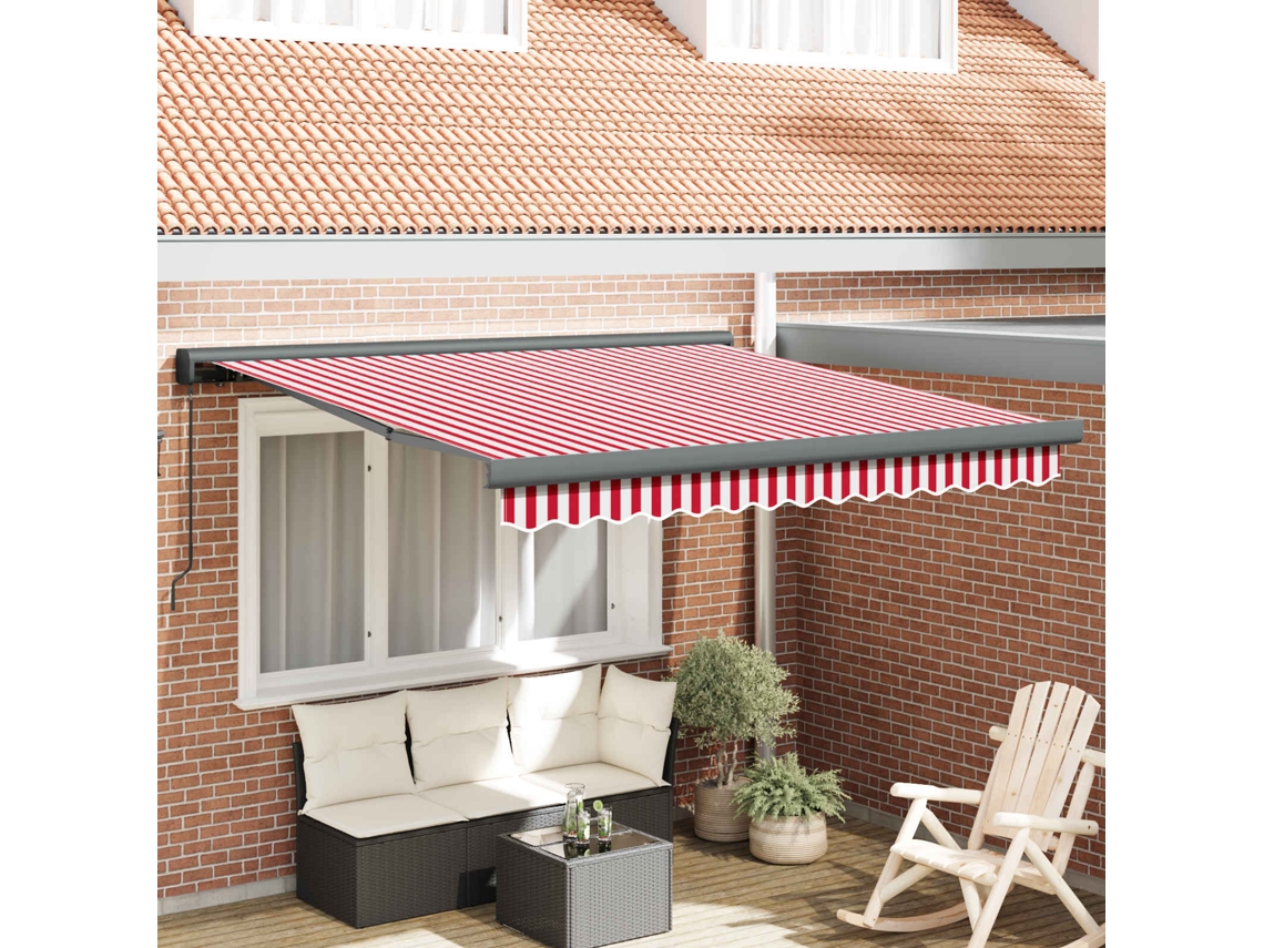 Vidaxl Toldo Retrátil Vermelho E Branco 300 X 250 Cm Lona E Alumínio