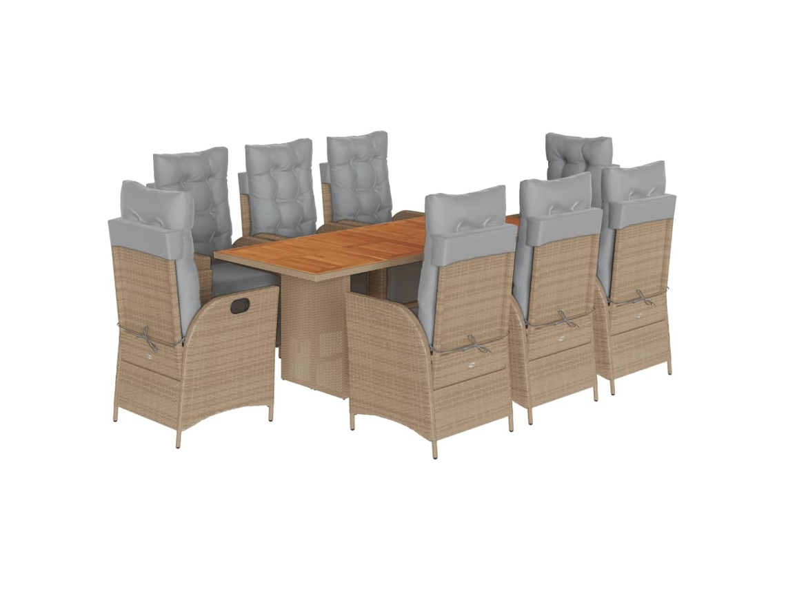 Maison Exclusive - 9 Pcs Conj. Jantar Jardim C/ Almofadões Vime Pe Bege Misturado