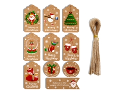 Conjunto de 50 Etiquetas de Natal em Kraft com Estilos Diversos para Artesanato e Embalagens LAXISCREED
