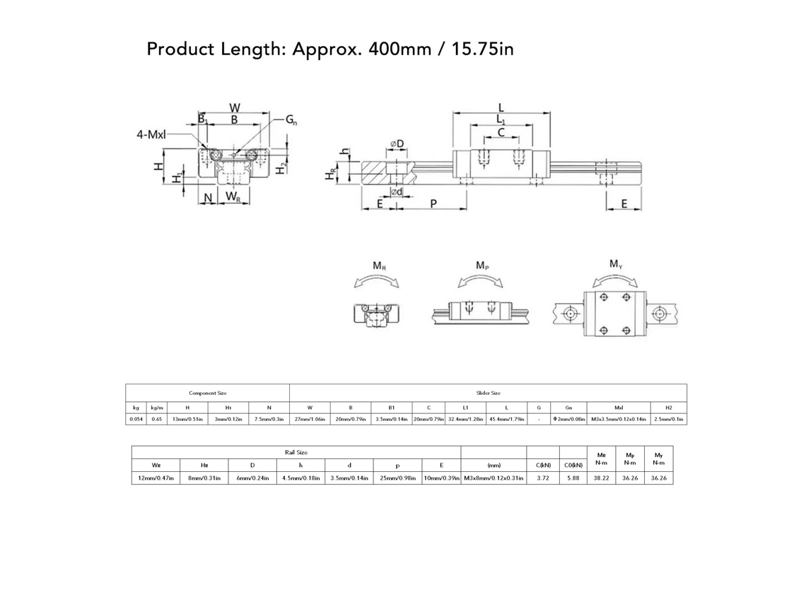 Laxiscreed Vara De Deslizamento Linear Mgn12 De 400mm Para Máquinas E Equipamentos