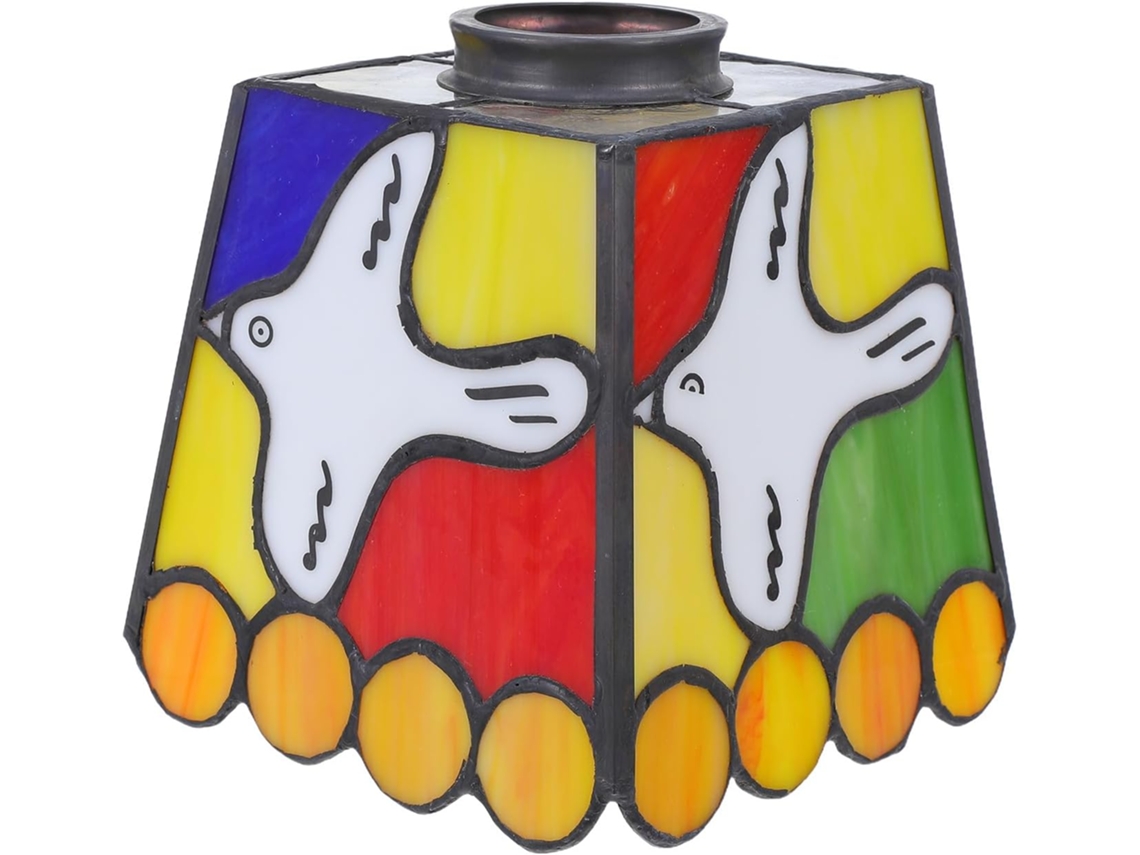 Luminária Pendente De Substituição - 13,5 X 13 Cm (5,31 X 5,11 Pol.) - Vitral Multicolorido Com Motivo De Pomba -