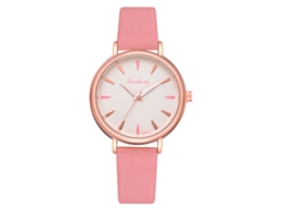 Relógio de Pulso Feminino de Quartzo com Pulseira de Couro Pu Redondo Elegante