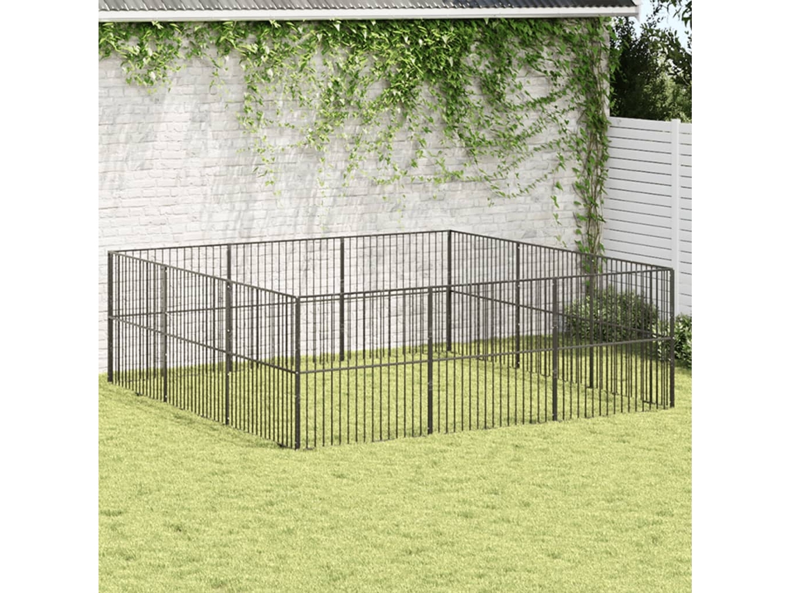 Vidaxl Parque Com 12 Painéis Aço Galvanizado Preto