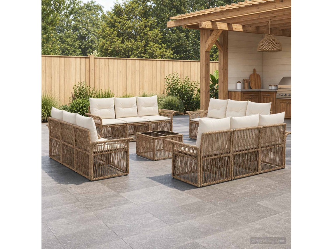 Vidaxl Conjunto De Sofá De Jardim 13 Unid. Bege Vime Pe
