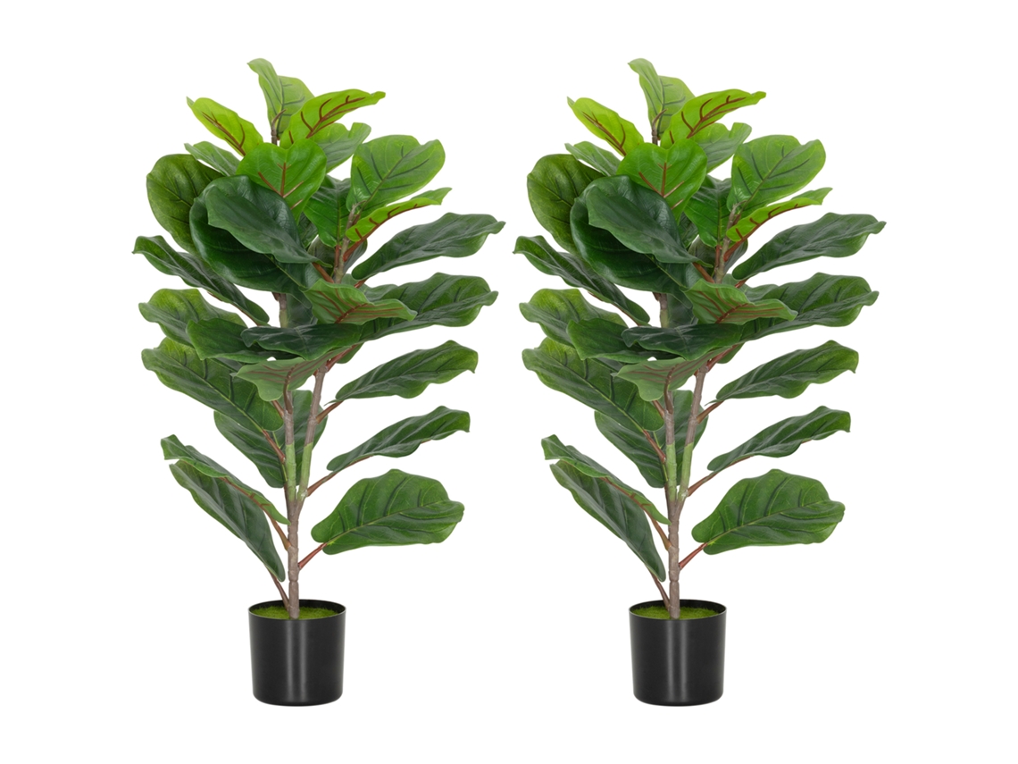 Conjunto de 2 Figueiras Artificiais de Interior 80 Cm, Árvores com Vaso de Plástico e Flocagem Verde CHEZMOI