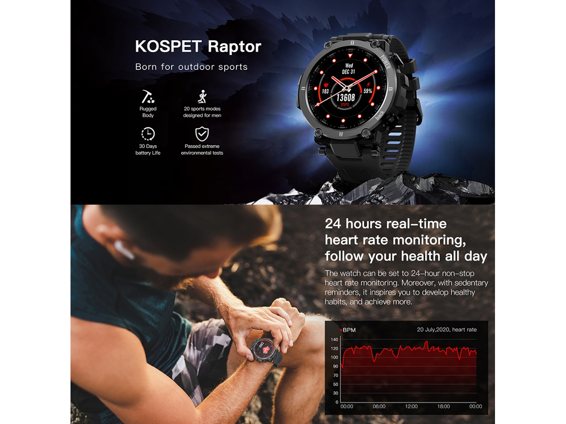 Mali relógio Inteligente Kospet Raptor Sport Outdoor com Bt Touch Total À Prova de Água Poeira e Colisões