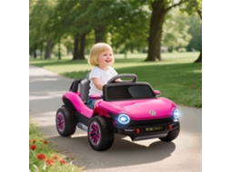 Carro Elétrico para Crianças Volkswagen E buggy Bateria 12v com Controlo Remoto 2,4 G Faróis Led Música Usb 98x56,5x47 Cm Rosa