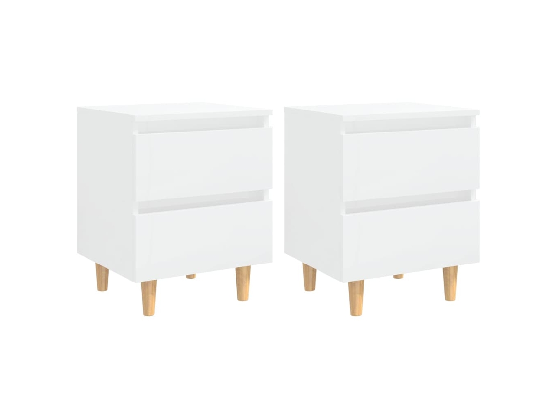 Maison Exclusive - Mesas Cabeceira 2 Pcs Pernas Pinho 40x35x50 Cm Branco Brilhante