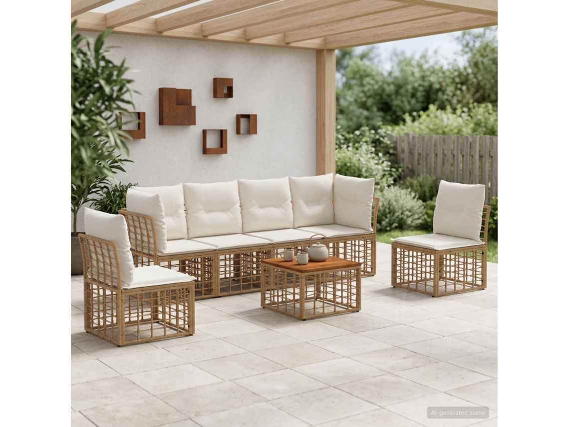 Vidaxl Conjunto De Sofás Para Exterior 7 Unid. Natural E Branco Creme