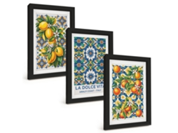 Galeria De Pinturas Muraisabstratos Coloridos De Frutas Cítricas Moldura Preta Fotos Para O Escritório Espelharte (3 Peças 20x30 Cm)