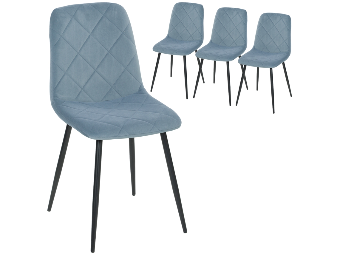 Conjunto 4 Cadeiras Jantar Veludo Pés Aço Conforto Azul Claro
